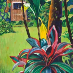 Backyard Shed with Red Ti
